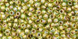 TOHO Seed Beads Round 11/0 Tube 2.5" Gold Lined Rainbow Peridot