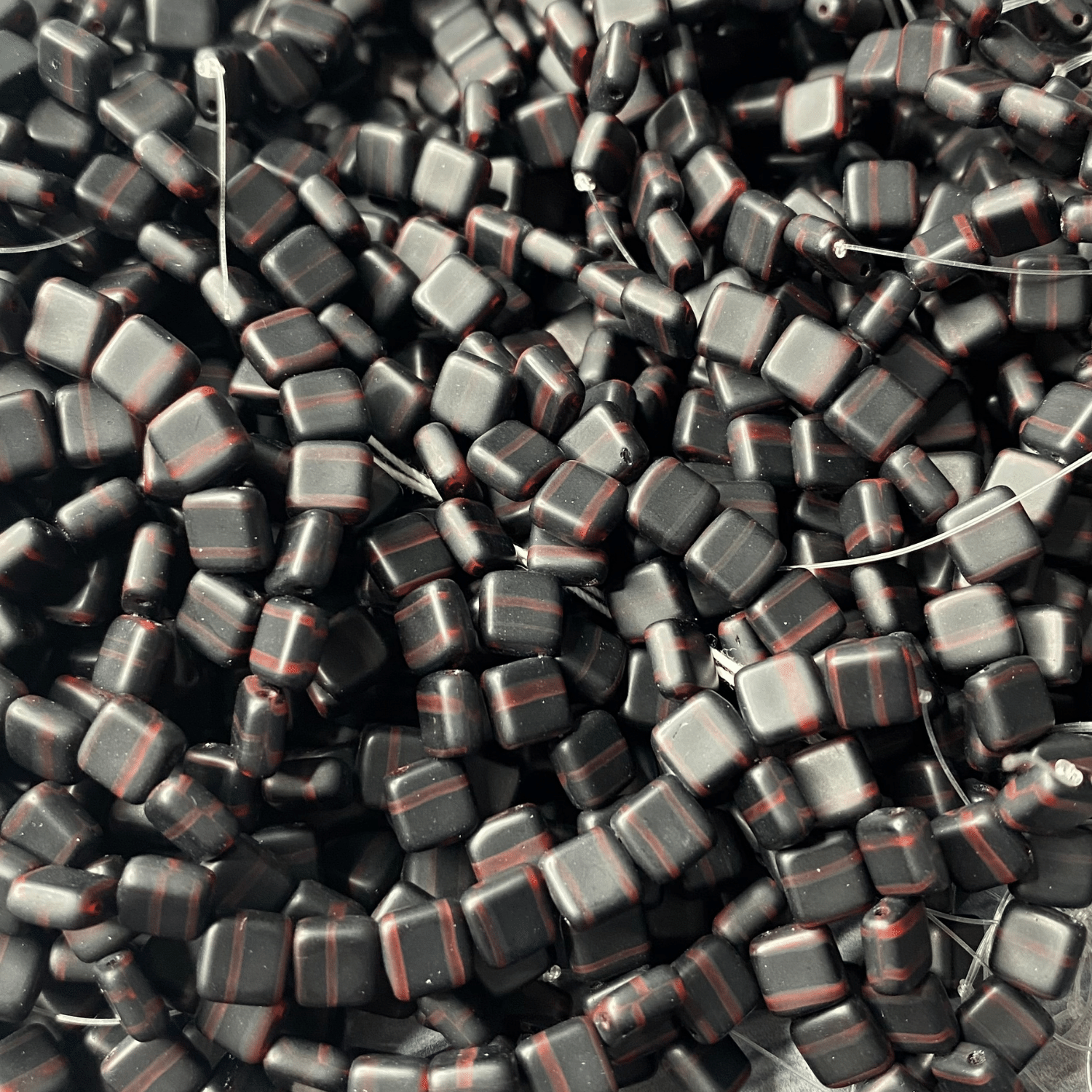 Czech Glass 6mm Tile Black with Red undertones Matte 25 pcs