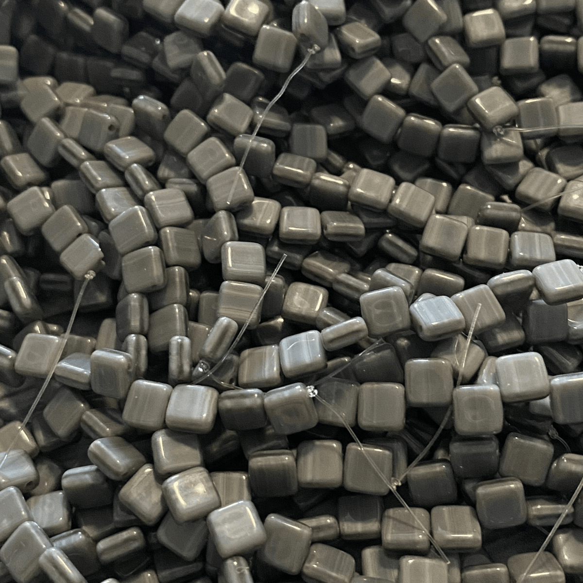 Czech Glass 6mm Tile Dark Grey Shinny 25 pcs