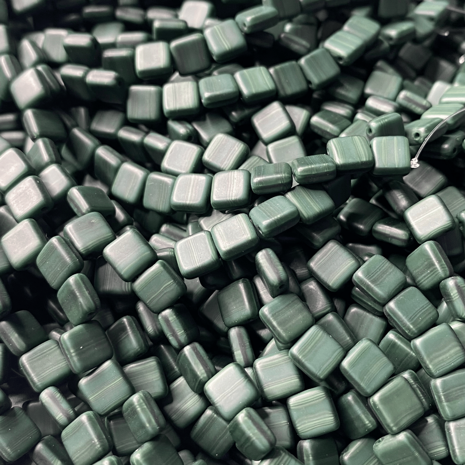 Czech Glass 6mm Tile Bead Dark Green Matte  25 pcs