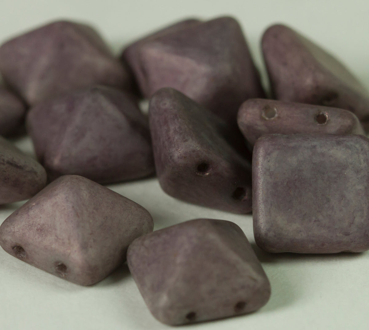 Czech Glass Bead two hole 12mm Pyramid Matte Purple