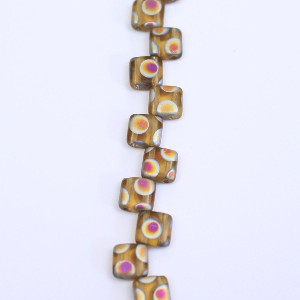 Czech Glass 6mm Tile Bead Amber Peacock 25 pcs