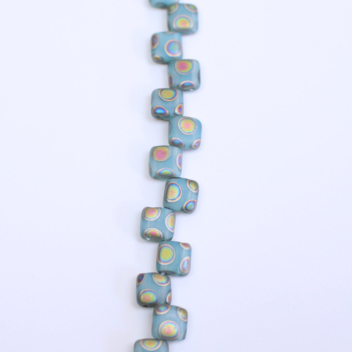 Czech Glass Tile Bead Aqua Turquoise Peacock 6mm Vitrial Finish 25 pcs