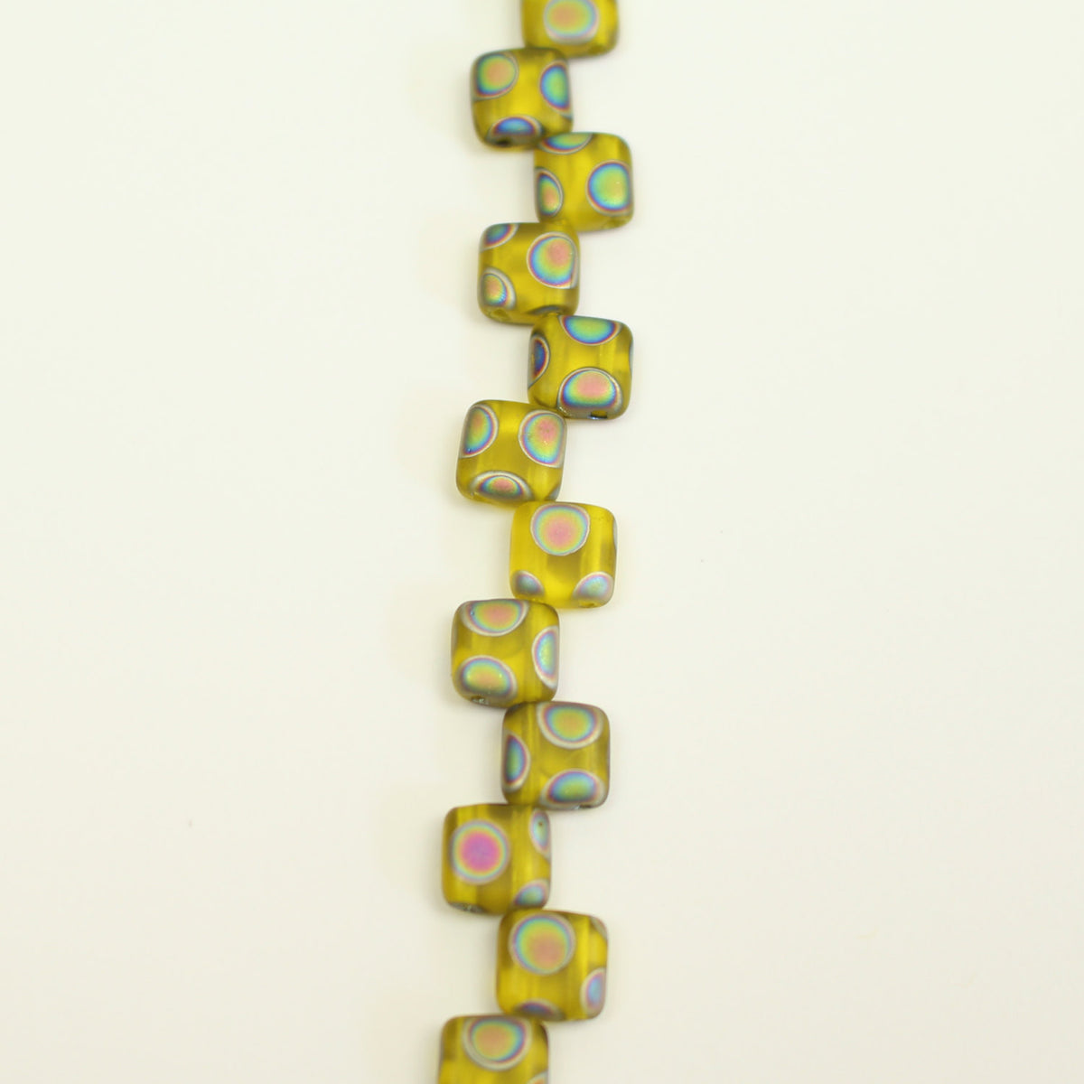 Czech Glass Tile Bead Yellow Peacock 6mm 25 pcs