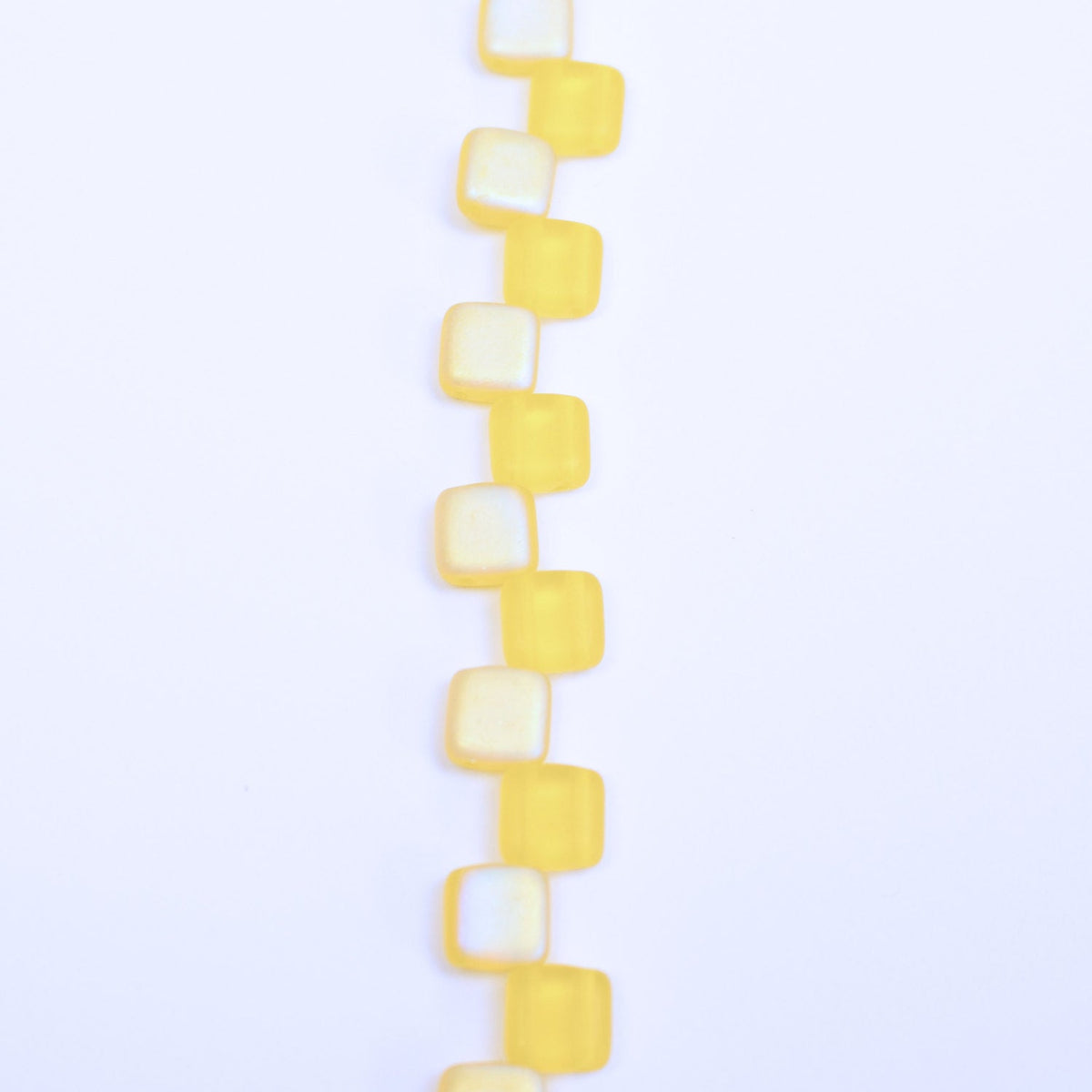 Two Hole Czech Glass 6mm Tile Bead in Yellow Rainbow Iris 25 pcs