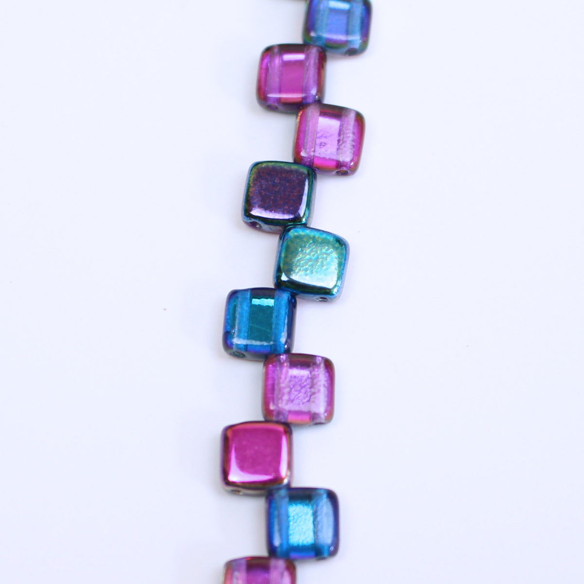 Czech Glass 6mm Tile Bead Crystal Half Purple Iris