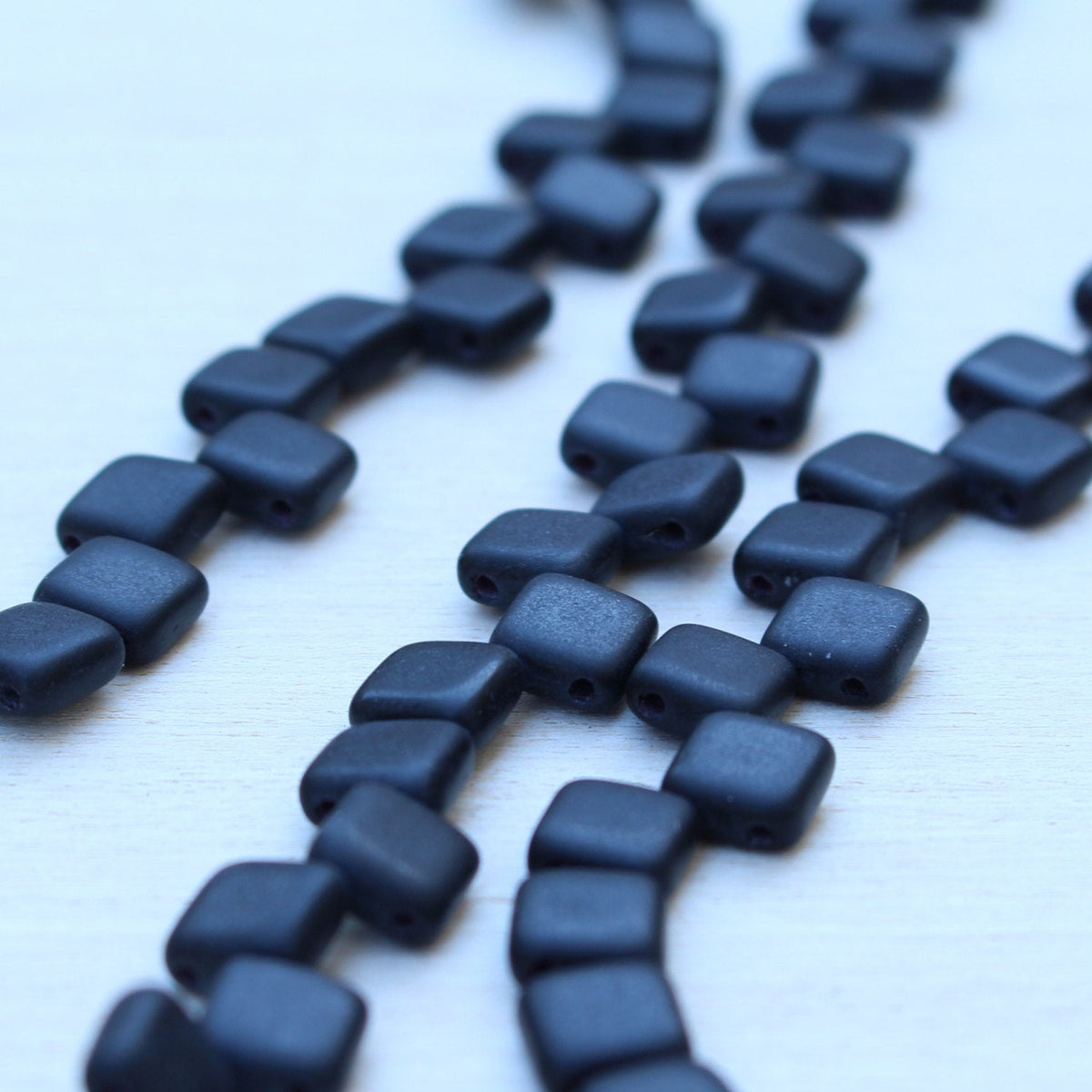 Czech Glass 2-Hole 6mm Tile Bead Black Brick Matte  25 pcs