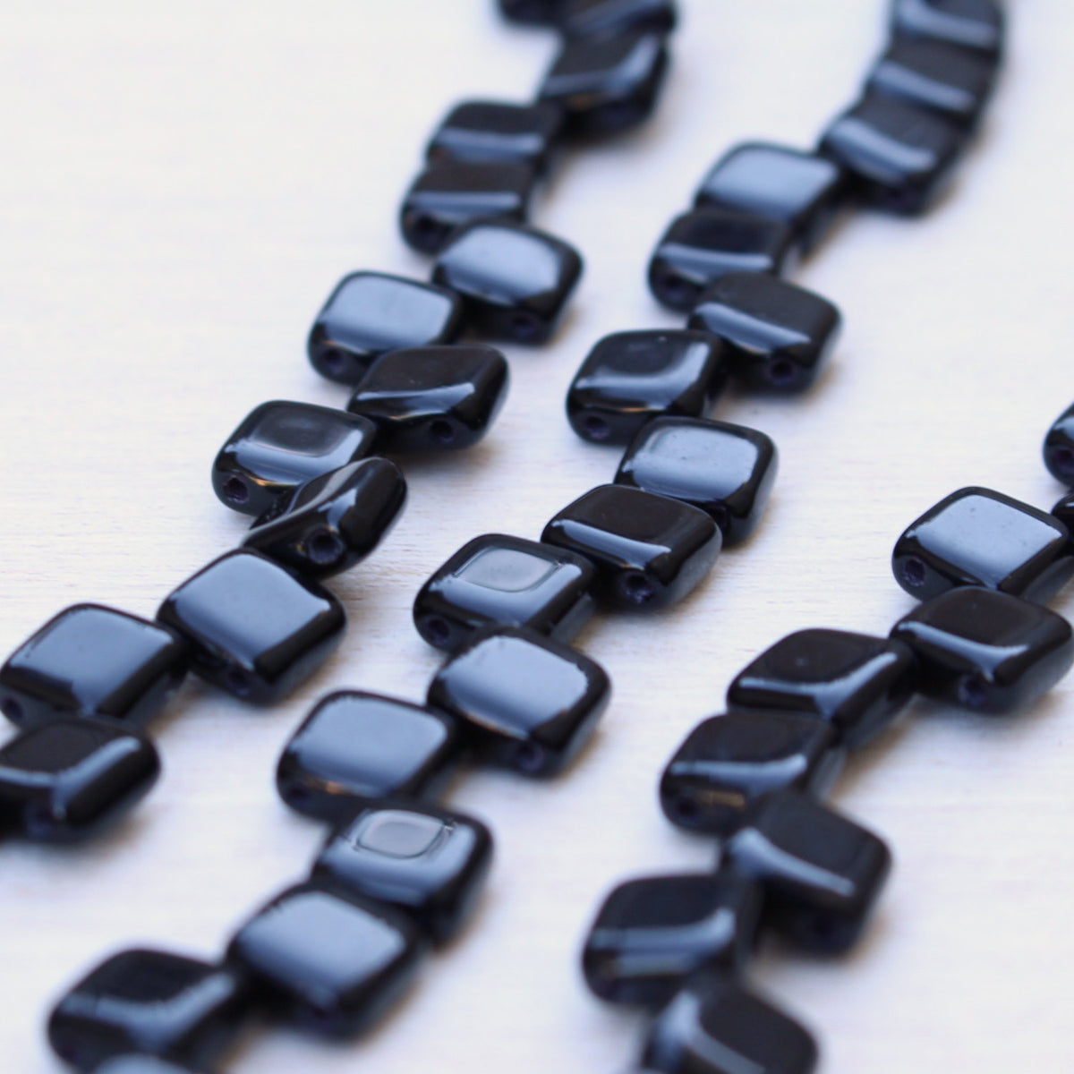 Czech Glass Tile Bead Black Shinny 6mm 25 pcs