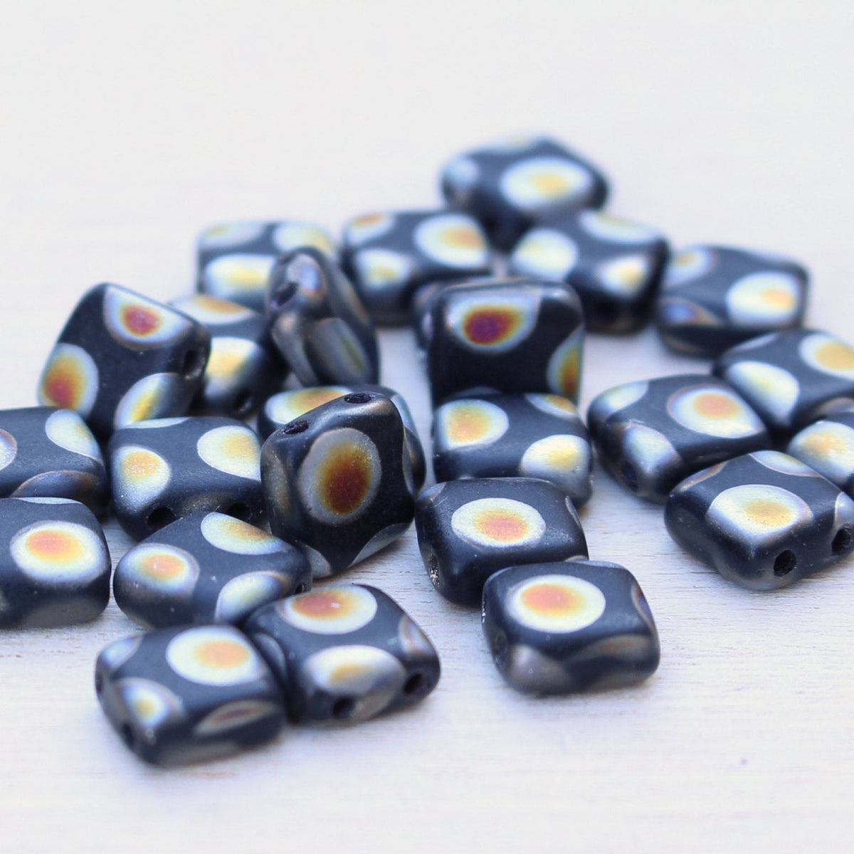 Czech Glass Bead 6mm Tile Black Peacock