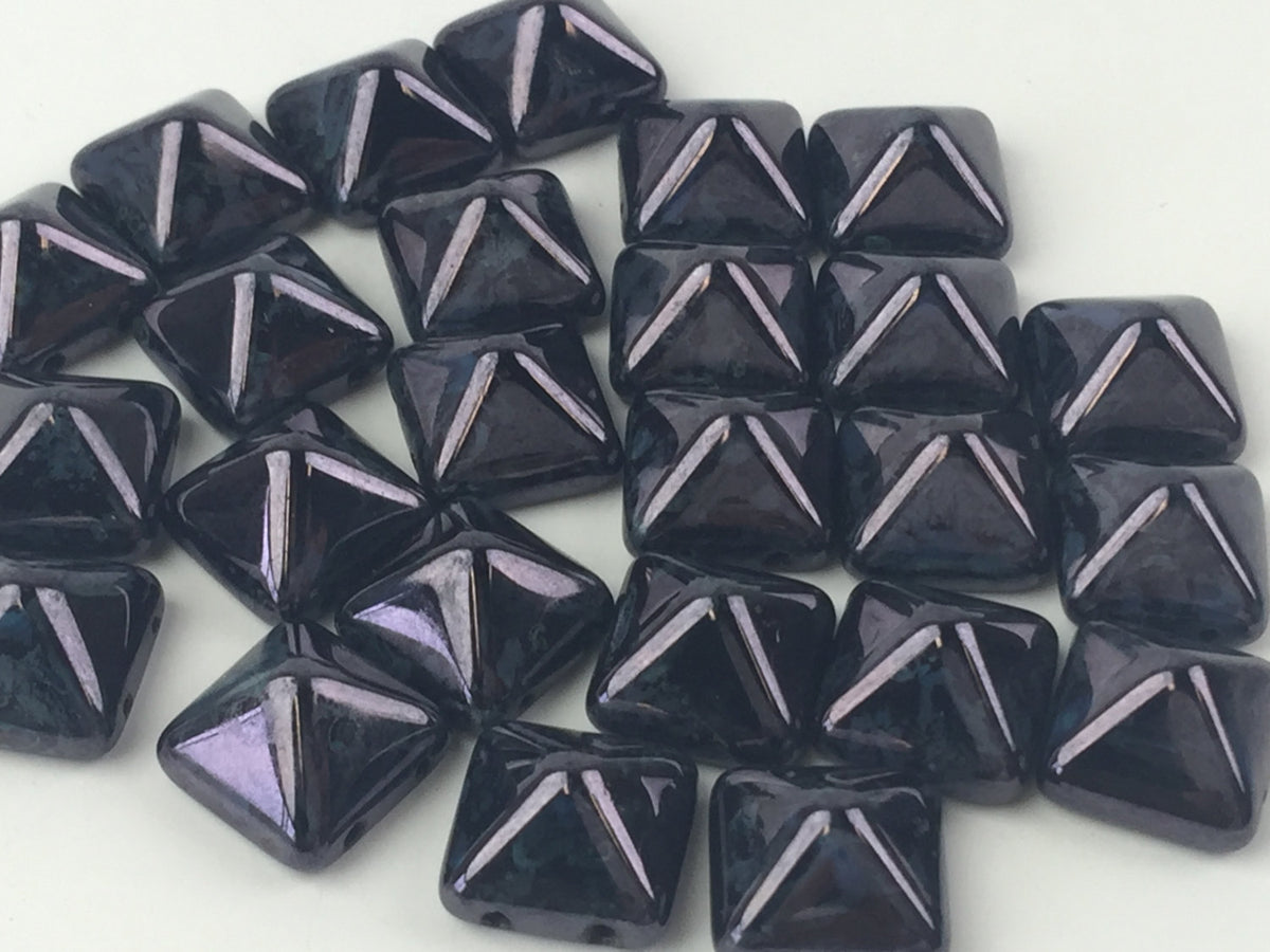 Czech Glass two hole Pyramid 12mm Deep Purple 25 pcs