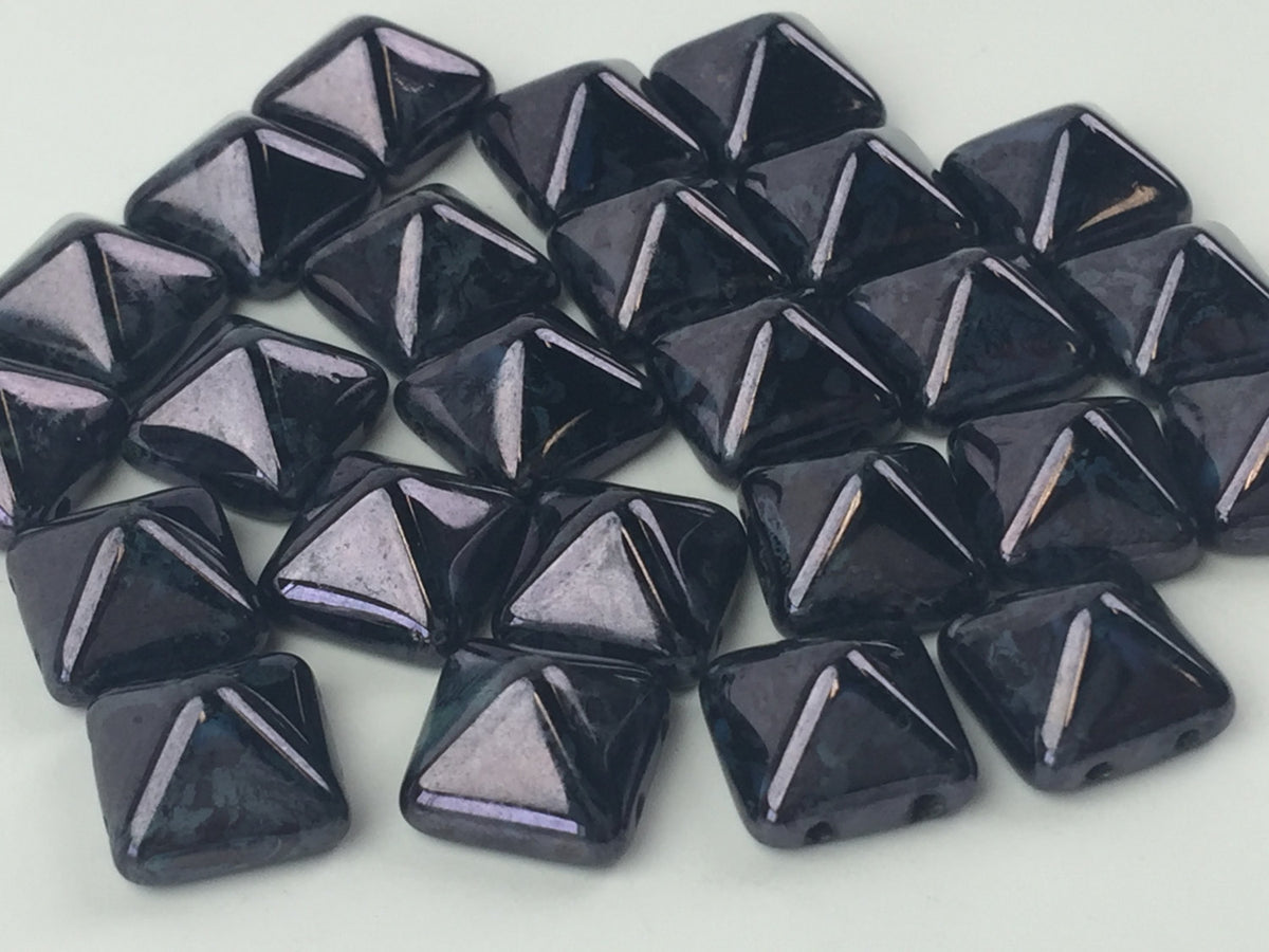 Czech Glass two hole Pyramid 12mm Deep Purple 25 pcs
