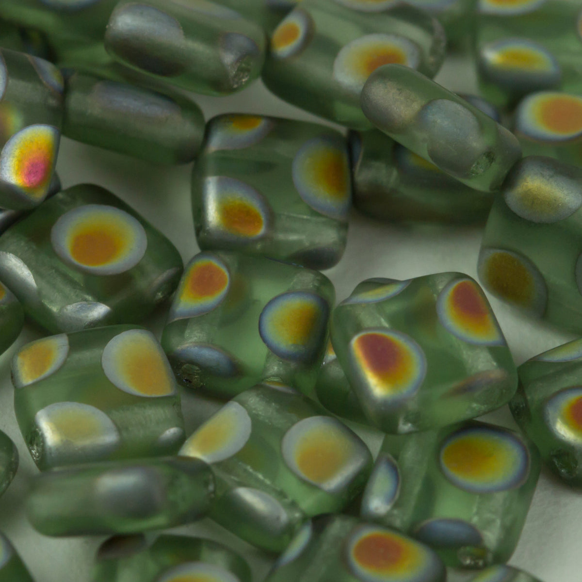 Czech Glass 6mm Tile Bead Green Peridot Peacock 25 pcs