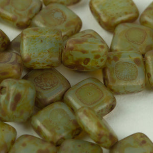 Czech Glass 6mm Tile Bead Aqua Travertine 25 pcs