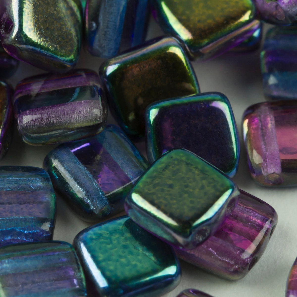 Czech Glass 6mm Tile Bead Crystal Half Purple Iris