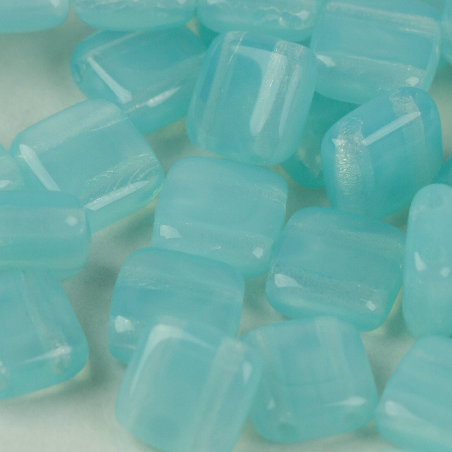 Czech Glass 6mm Tile Aqua Transparent 25 pcs