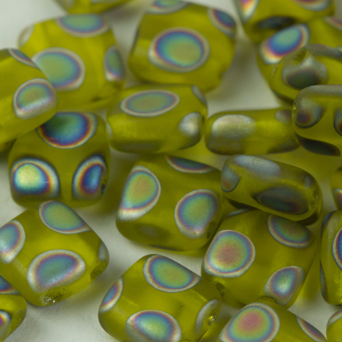 Czech Glass Tile Bead Yellow Peacock 6mm 25 pcs