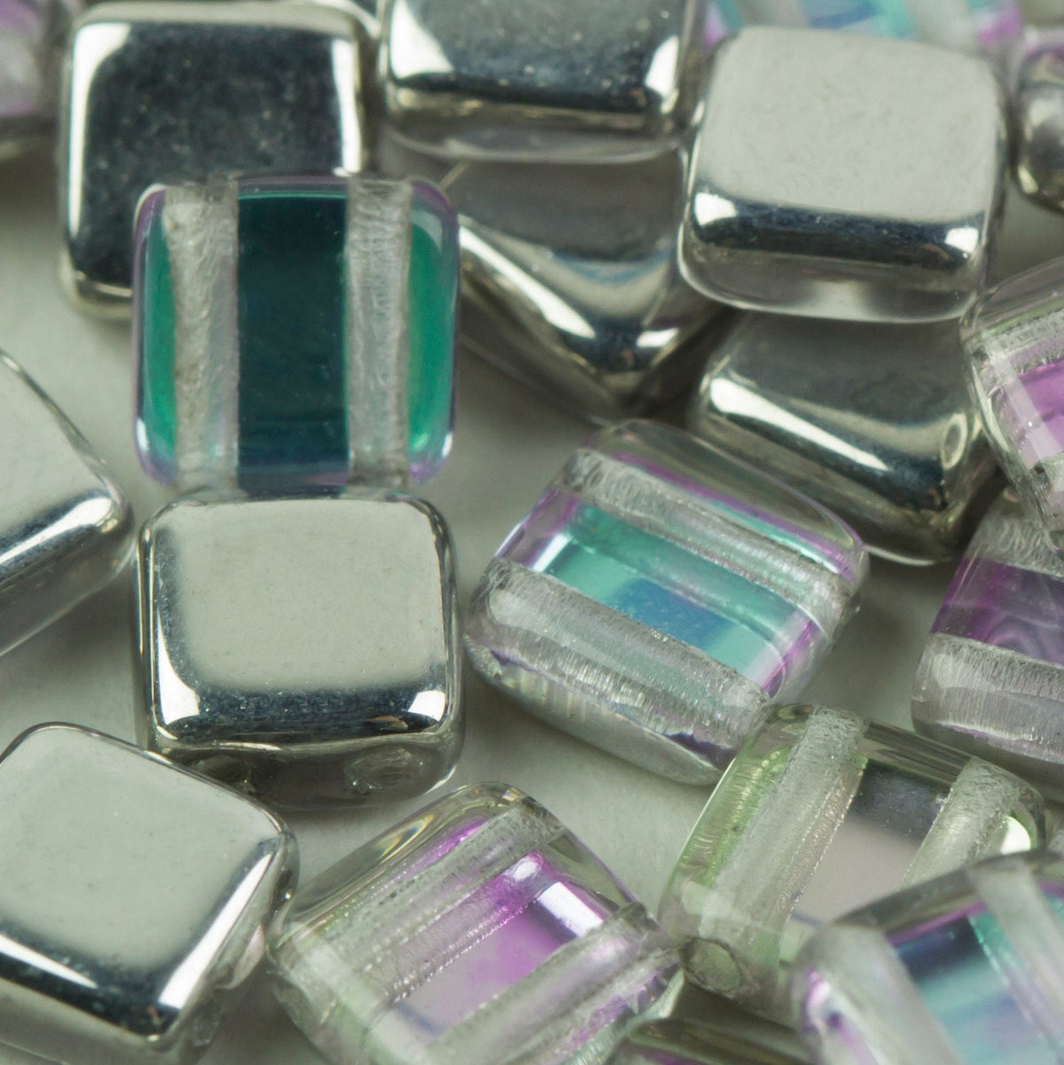 Czech Beads 6mm Tile Bead Pink Silver