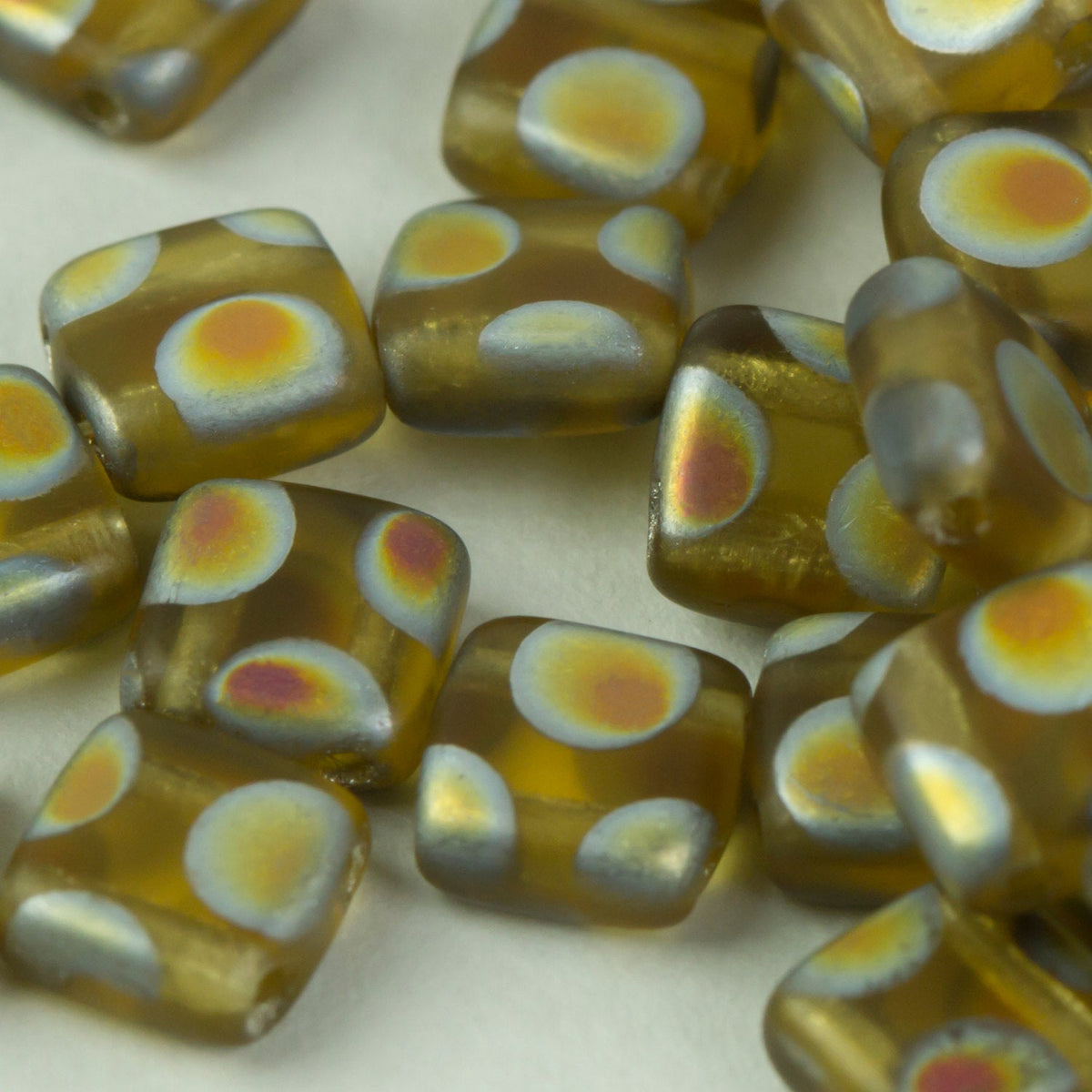 Czech Glass 6mm Tile Bead Amber Peacock 25 pcs