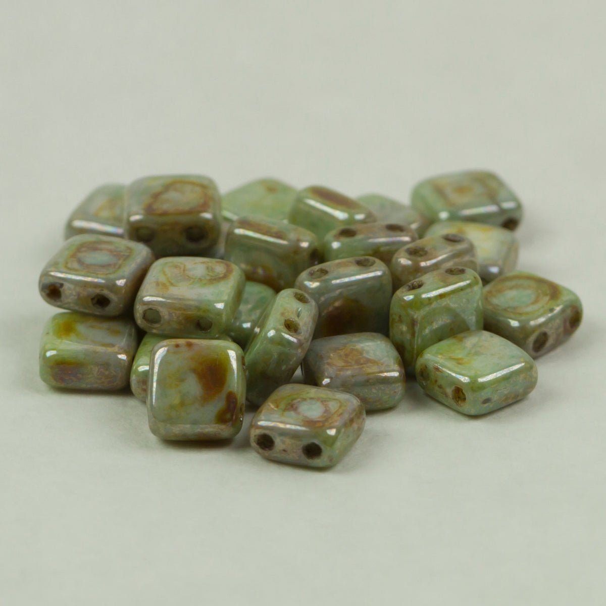 Czech Glass Tile Bead Sage Luster Travertine 6mm 25 pcs