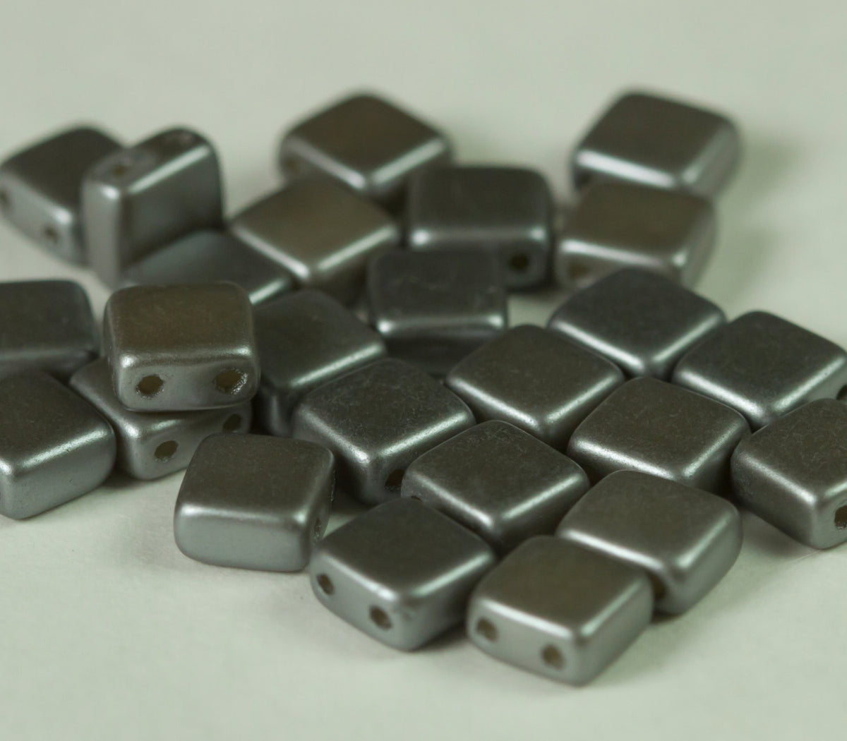 Beads Two Hole Czech Glass 6mm Tile Bead Matte Grey  25 pcs TH61