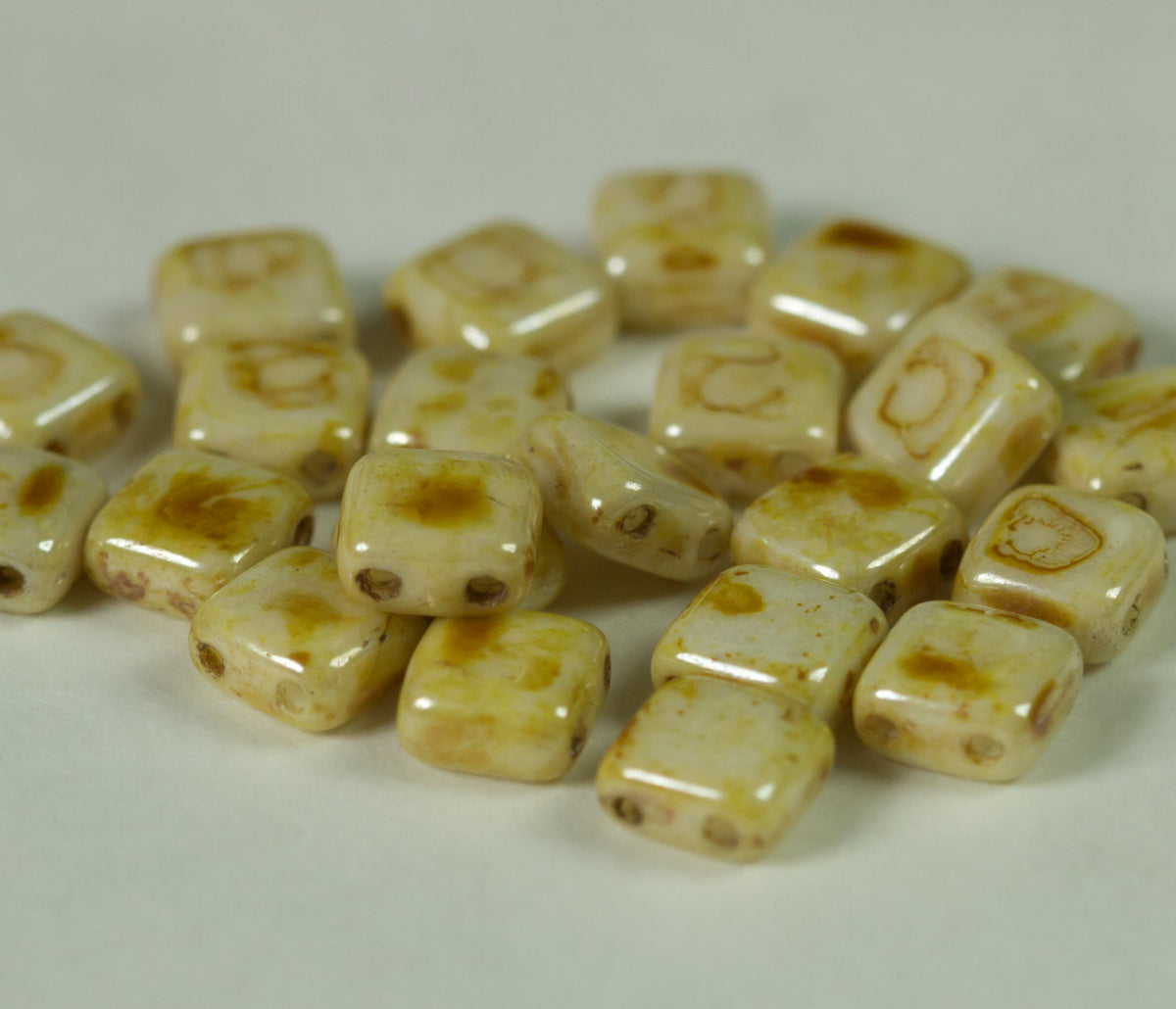 Czech Glass 6mm Tile Bead Light Cream Travertine 25 pcs