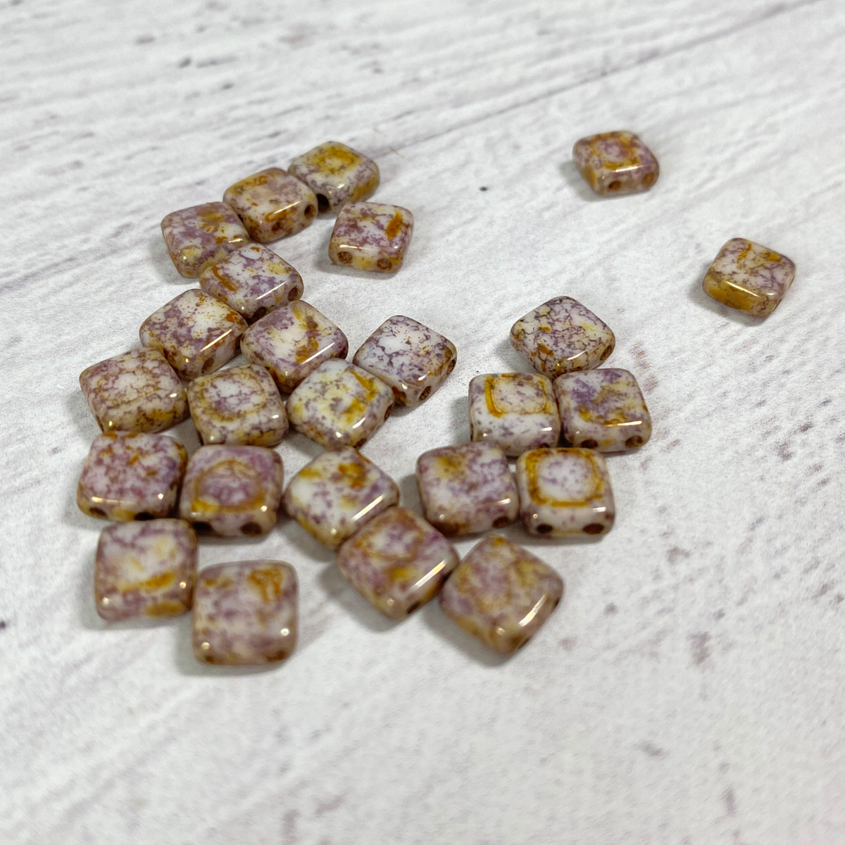 Czech Glass 6mm Tile White Purple Bronze Picasso Luster