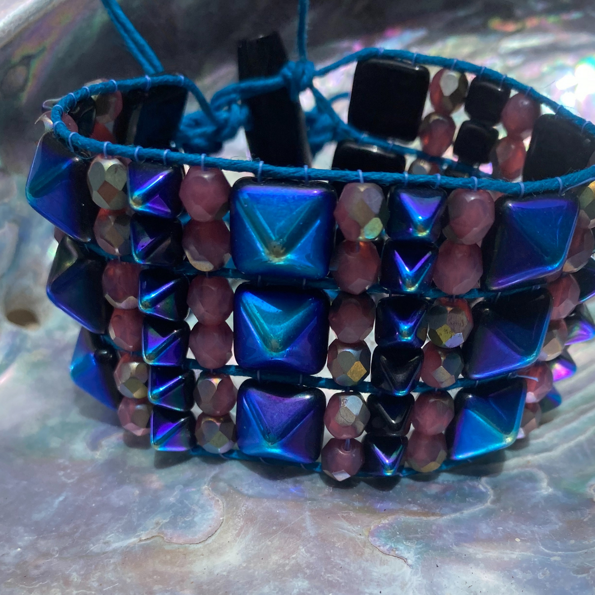 Czech Beads 12mm Pyramid Peacock Blue AB 30pcs