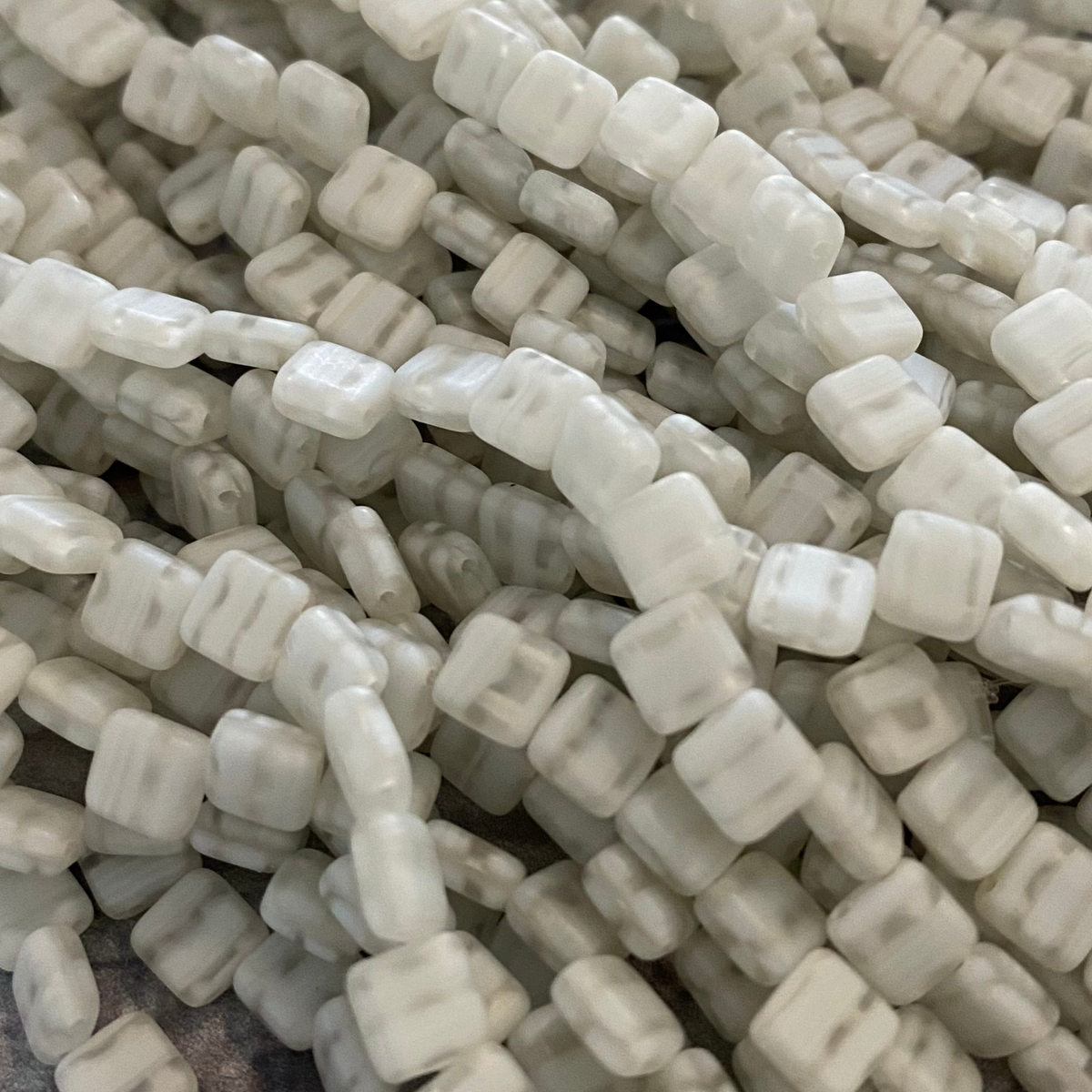 Czech Glass 6mm Tile Grey White Wash Matte 25 pcs