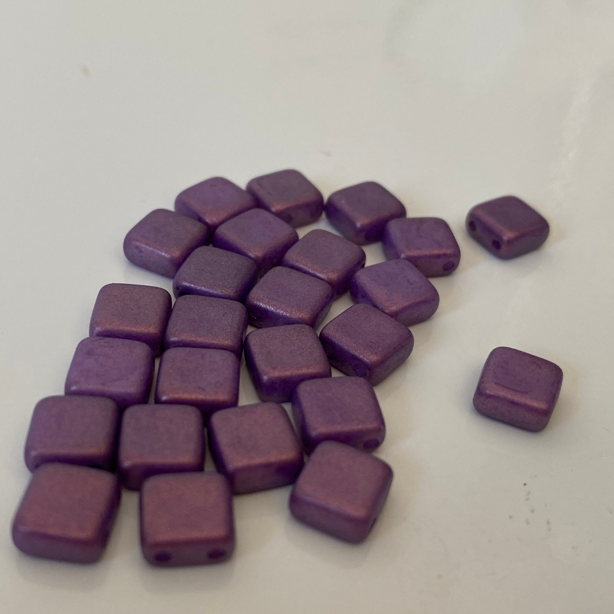 Czech Glass 6mm Tile Bead Purple Shimmer