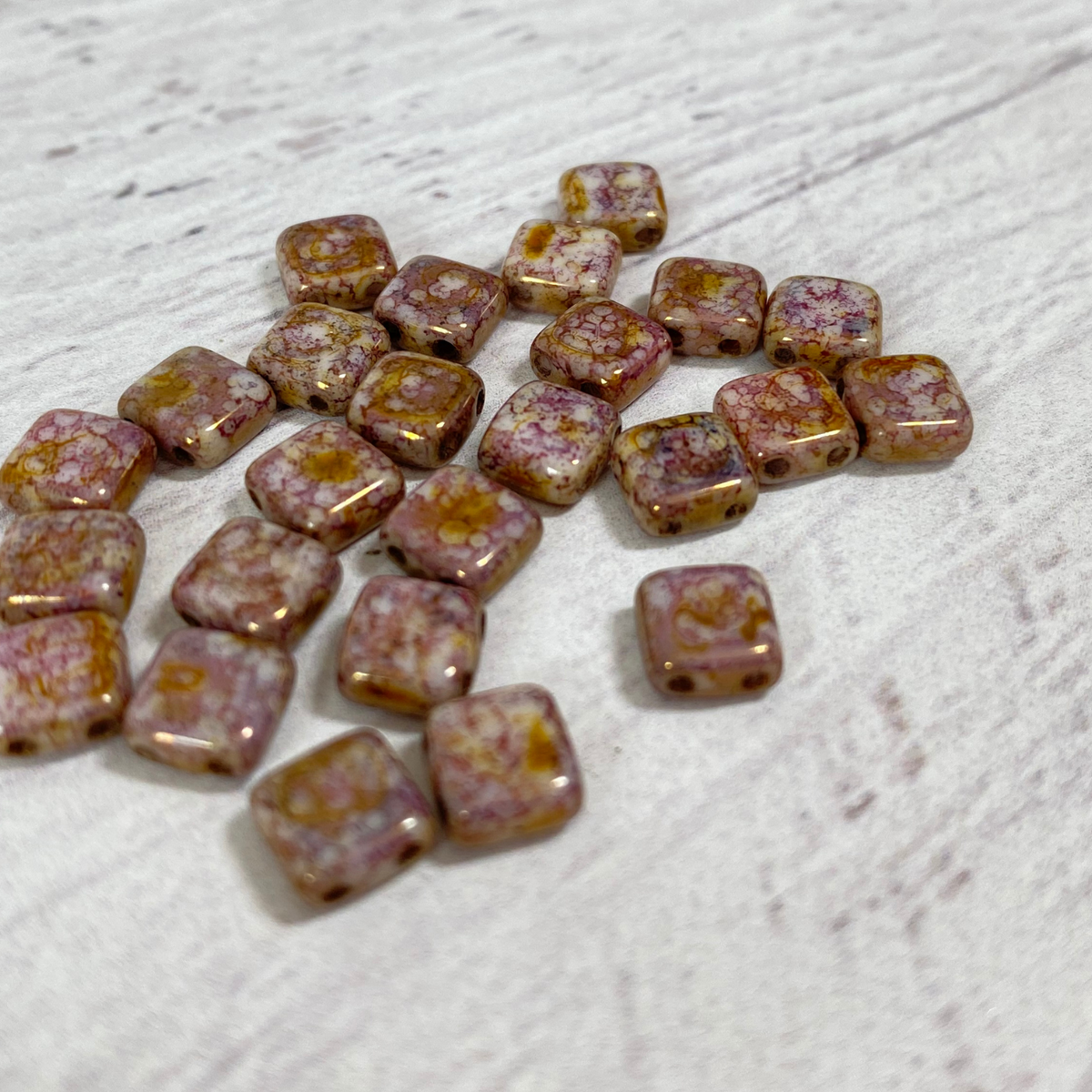 Czech Glass 6mm Tile White Dark Purple Bronze Picasso Luster